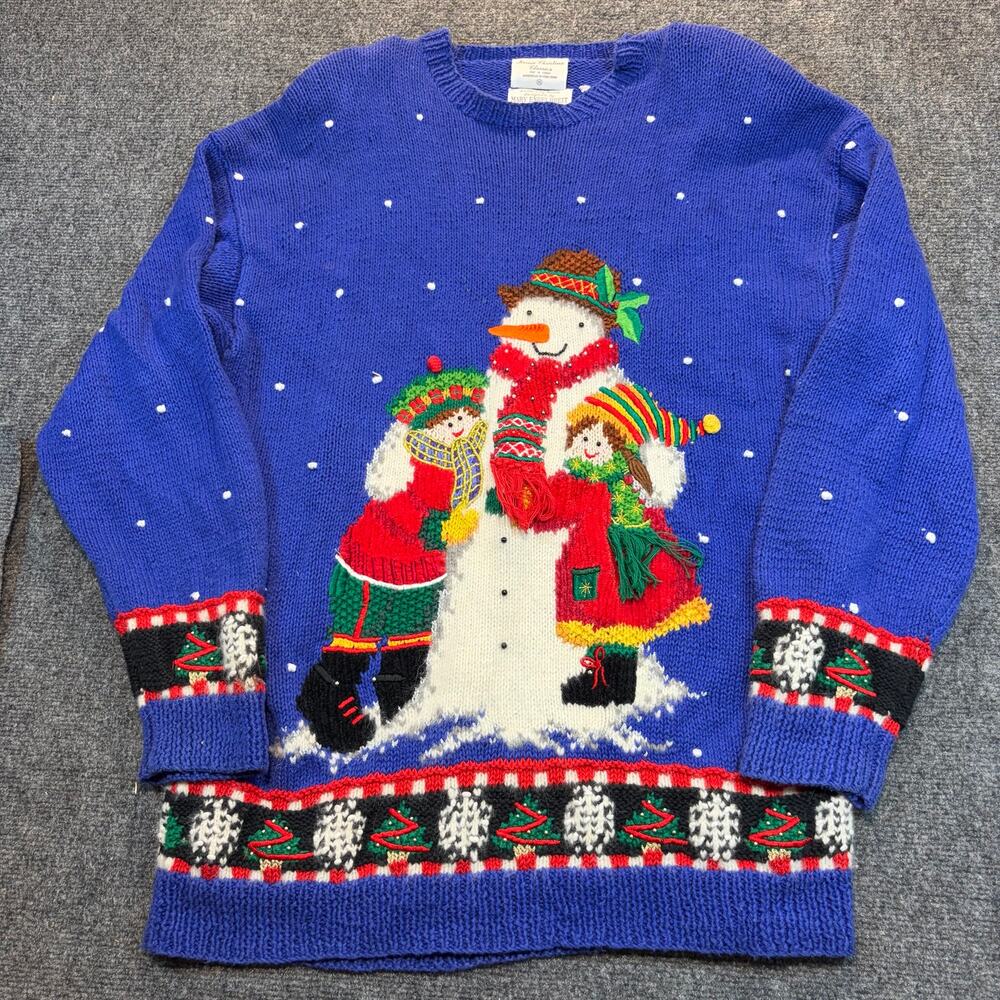 VTG Marissa Christina Christmas Womens XL Blue Snowman Sweater Mary Engelbreit